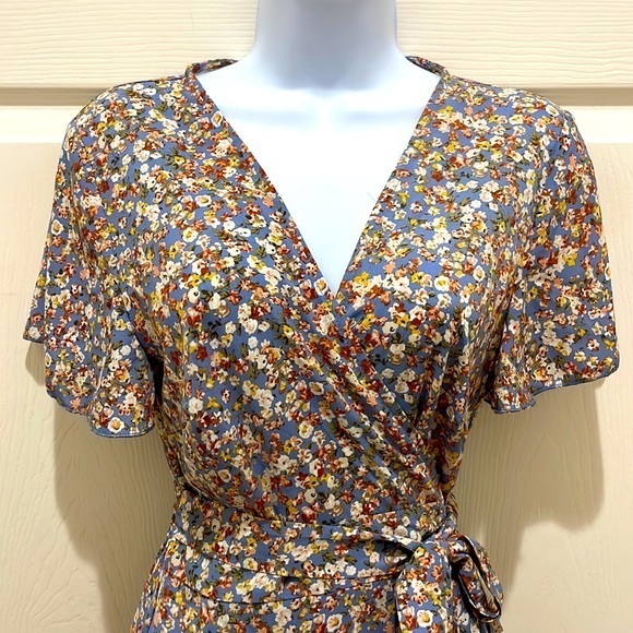 Simplee Blue Floral Wrap Ruffle Hem Maxi Dress - Picture 3 of 10